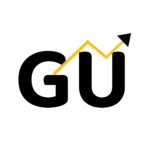 Growth Up PR Agency logo favicon having "GU" black text and a growth graph icon in yellow color