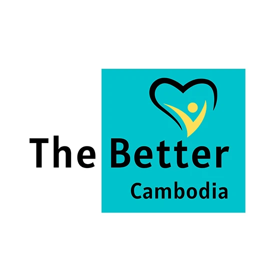 Official logo of The Better Cambodia, a client of Growth Up PR Agency, featuring a heart icon with a human figure on a cyan background and bold black typography.
