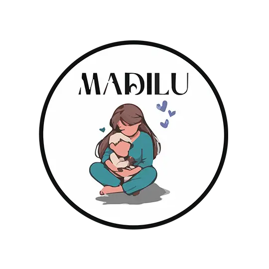 Madilu brand logo showing an illustration of a mother holding her child, a client of Growth Up PR Agency.